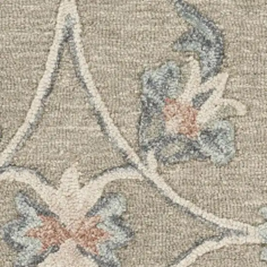 Silver And Cream Wool Floral Hand Tufted Area Rug Photo 4