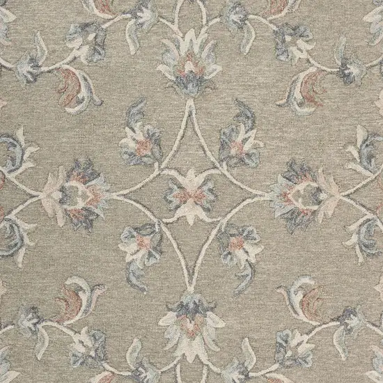 Silver And Cream Wool Floral Hand Tufted Area Rug Photo 9