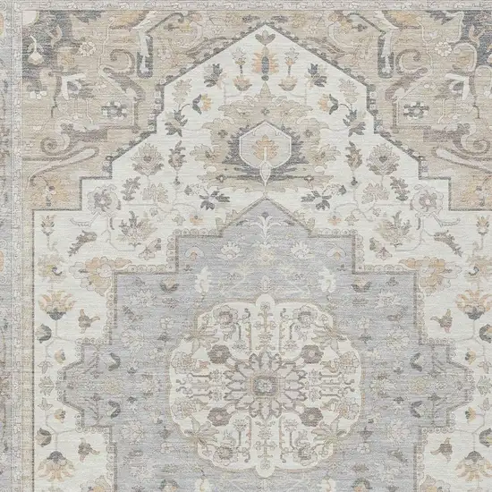 Silver And Fern Green Oriental Washable Indoor Outdoor Area Rug Photo 3