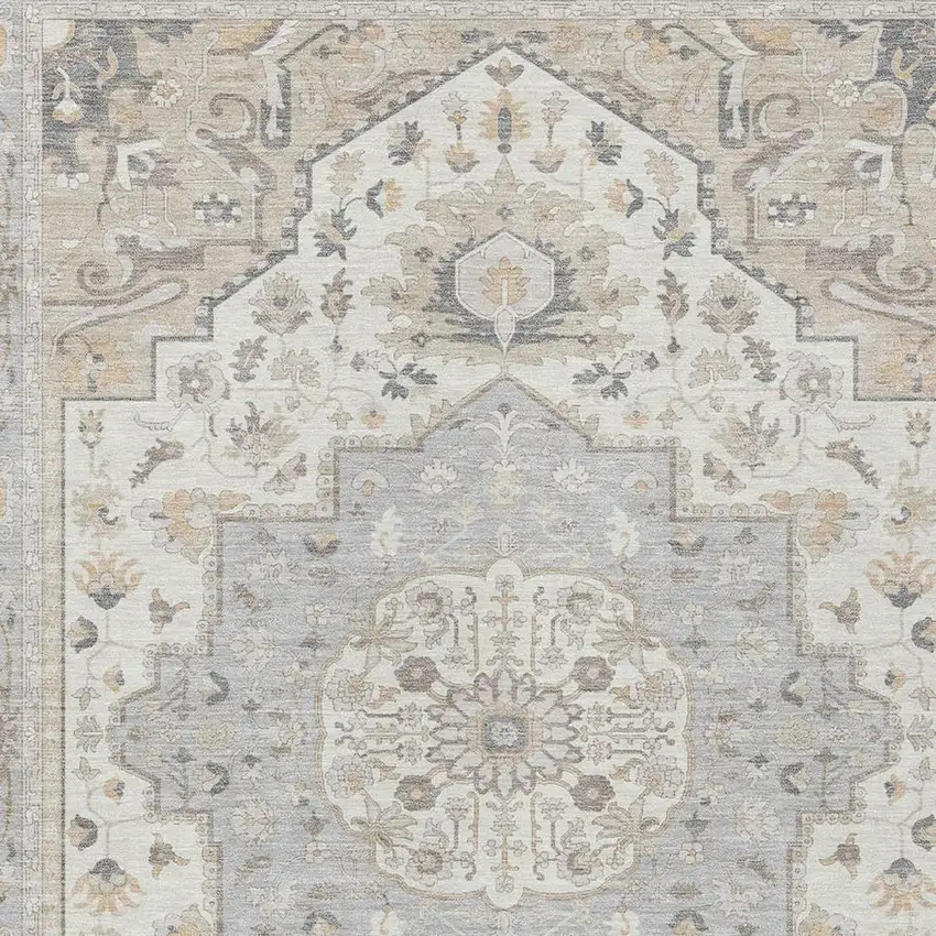 Silver And Fern Green Oriental Washable Indoor Outdoor Area Rug Photo 3