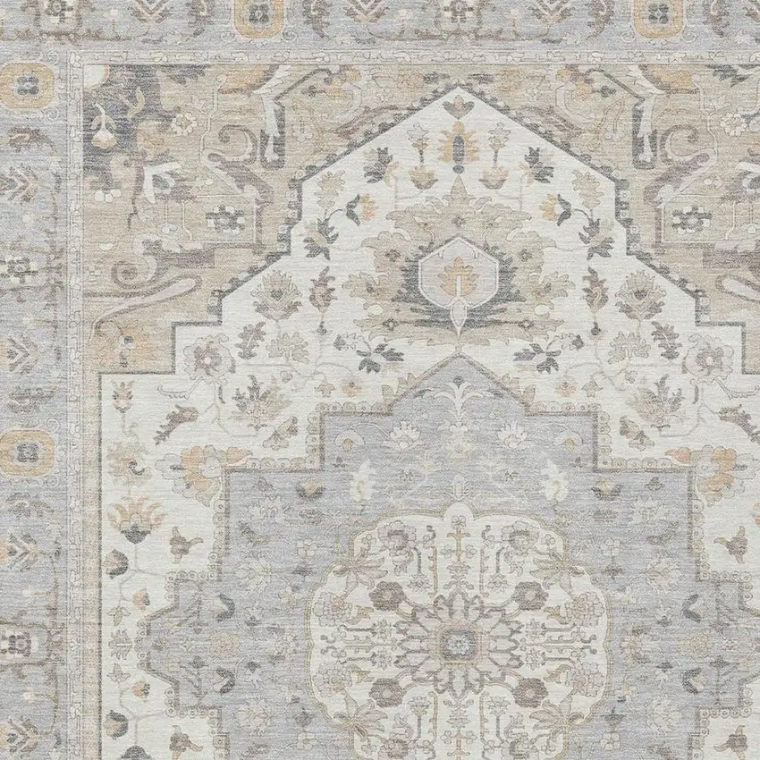 Silver And Fern Green Oriental Washable Indoor Outdoor Area Rug Photo 5