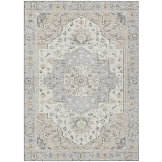 Silver And Fern Green Oriental Washable Indoor Outdoor Area Rug Photo 2