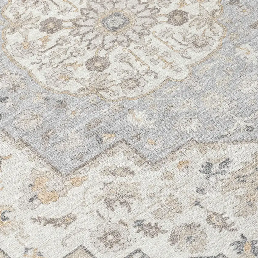 Silver And Fern Green Oriental Washable Indoor Outdoor Area Rug Photo 8