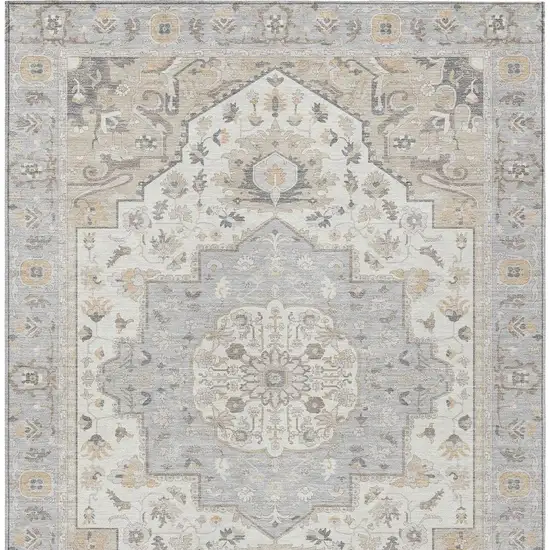 Silver And Fern Green Oriental Washable Indoor Outdoor Area Rug Photo 6