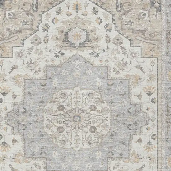 Silver And Fern Green Oriental Washable Indoor Outdoor Area Rug Photo 5