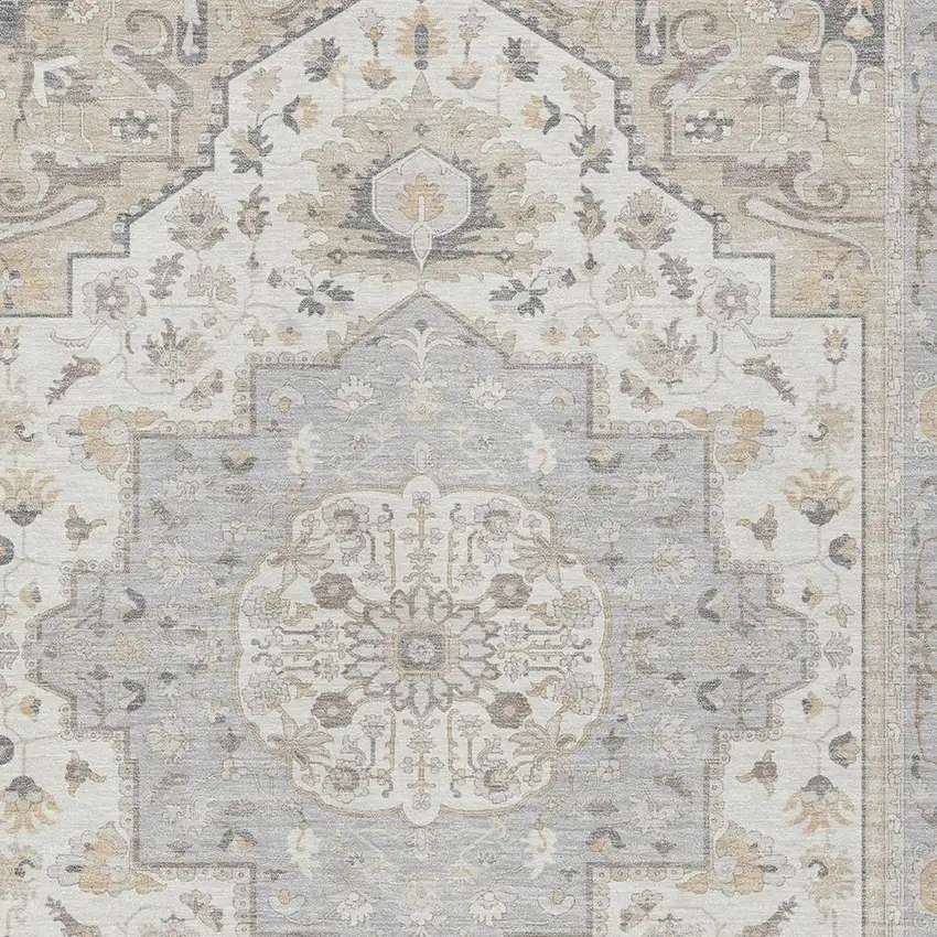 Silver And Fern Green Oriental Washable Indoor Outdoor Area Rug Photo 5