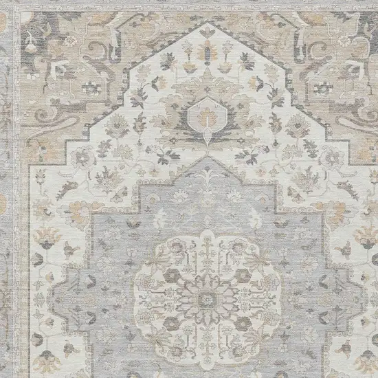 Silver And Fern Green Oriental Washable Indoor Outdoor Area Rug Photo 3