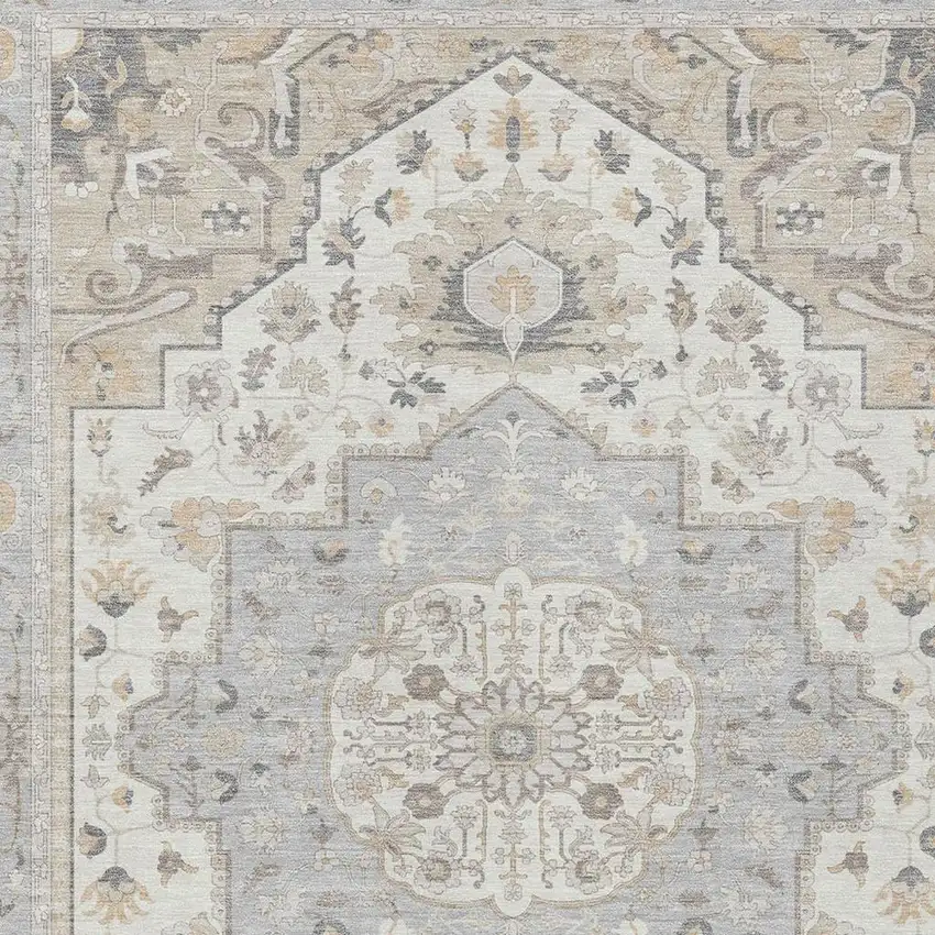 Silver And Fern Green Oriental Washable Indoor Outdoor Area Rug Photo 3