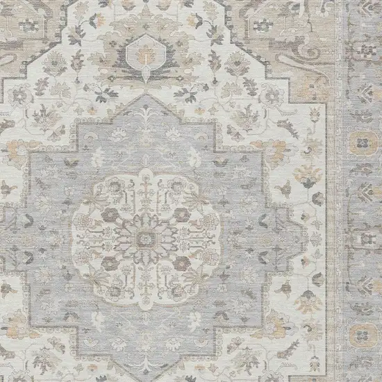 Silver And Fern Green Oriental Washable Indoor Outdoor Area Rug Photo 5