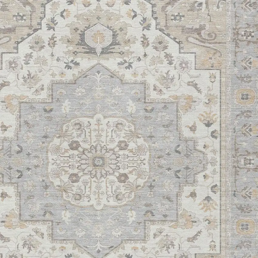 Silver And Fern Green Oriental Washable Indoor Outdoor Area Rug Photo 5