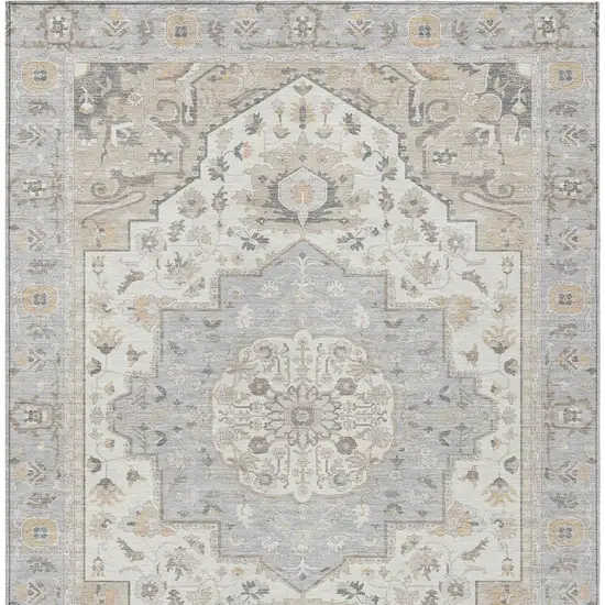 Silver And Fern Green Oriental Washable Indoor Outdoor Area Rug Photo 4