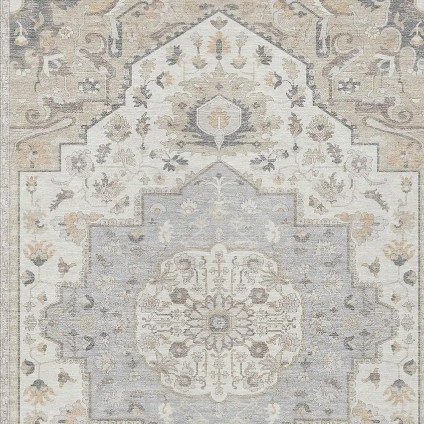 Silver And Fern Green Oriental Washable Indoor Outdoor Area Rug Photo 3