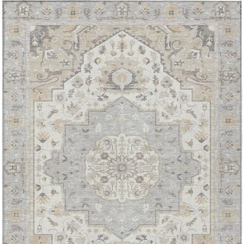 Silver And Fern Green Oriental Washable Indoor Outdoor Area Rug Photo 6