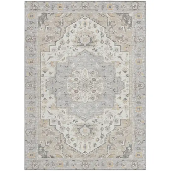 Silver And Fern Green Oriental Washable Indoor Outdoor Area Rug Photo 4