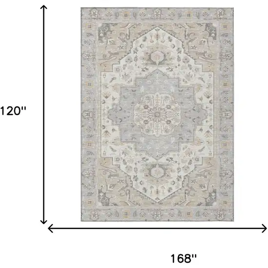 Silver And Fern Green Oriental Washable Indoor Outdoor Area Rug Photo 9