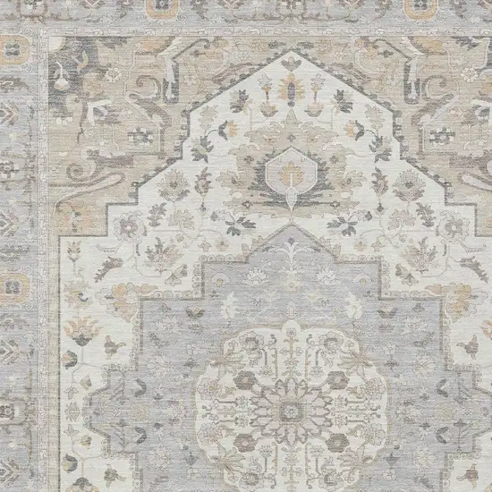 Silver And Fern Green Oriental Washable Indoor Outdoor Area Rug Photo 5