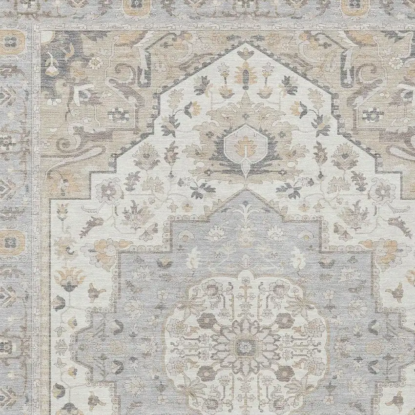 Silver And Fern Green Oriental Washable Indoor Outdoor Area Rug Photo 5