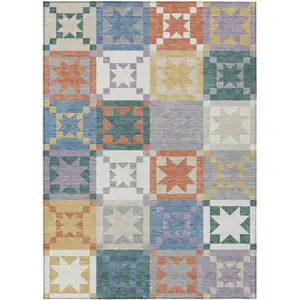 Photo of Silver And Gold Patchwork Washable Indoor Outdoor Area Rug