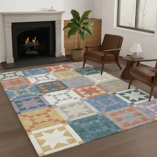 Silver And Gold Patchwork Washable Indoor Outdoor Area Rug Photo 6