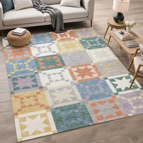Silver And Gold Patchwork Washable Indoor Outdoor Area Rug Photo 5