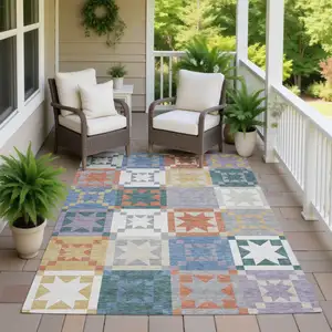 Photo of Silver And Gold Patchwork Washable Indoor Outdoor Area Rug