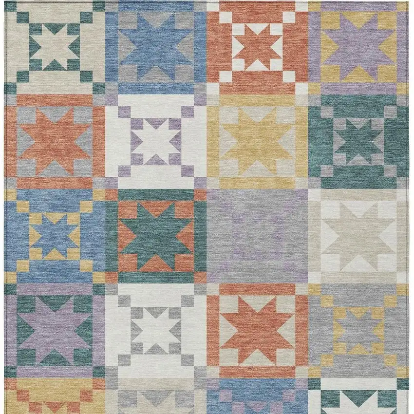 Silver And Gold Patchwork Washable Indoor Outdoor Area Rug Photo 3
