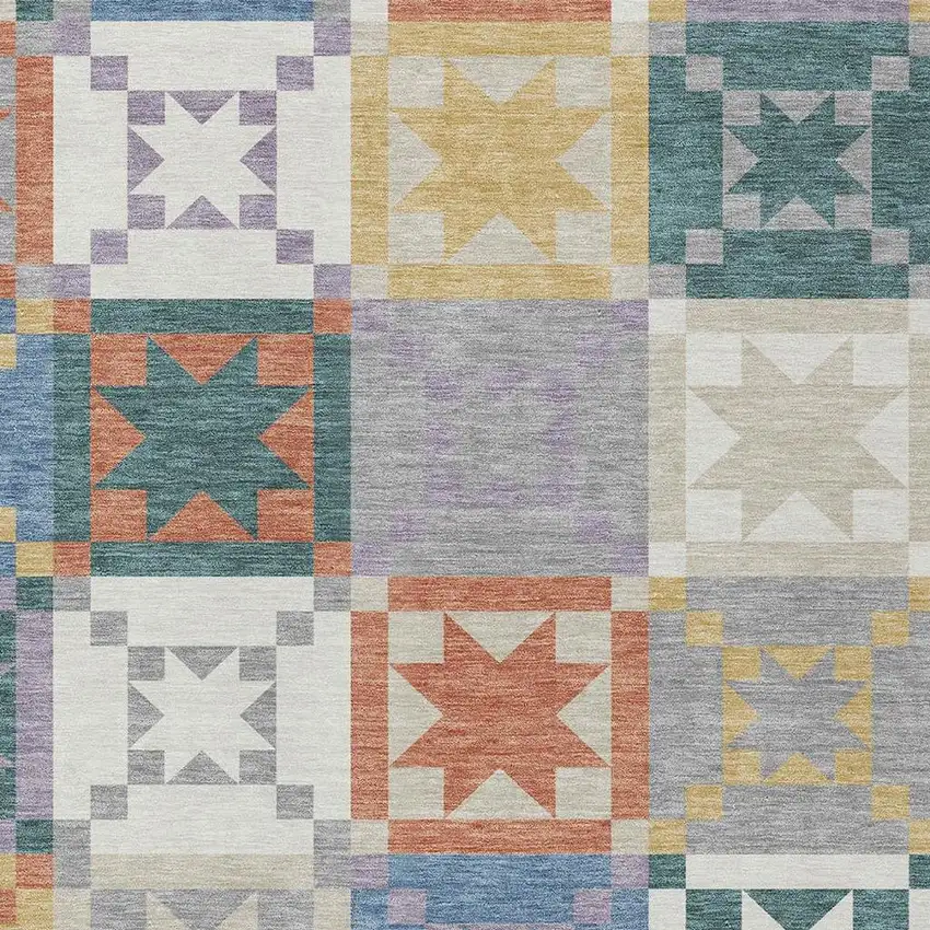 Silver And Gold Patchwork Washable Indoor Outdoor Area Rug Photo 2