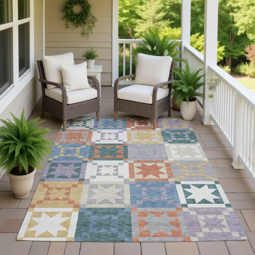 Silver And Gold Patchwork Washable Indoor Outdoor Area Rug Photo 7