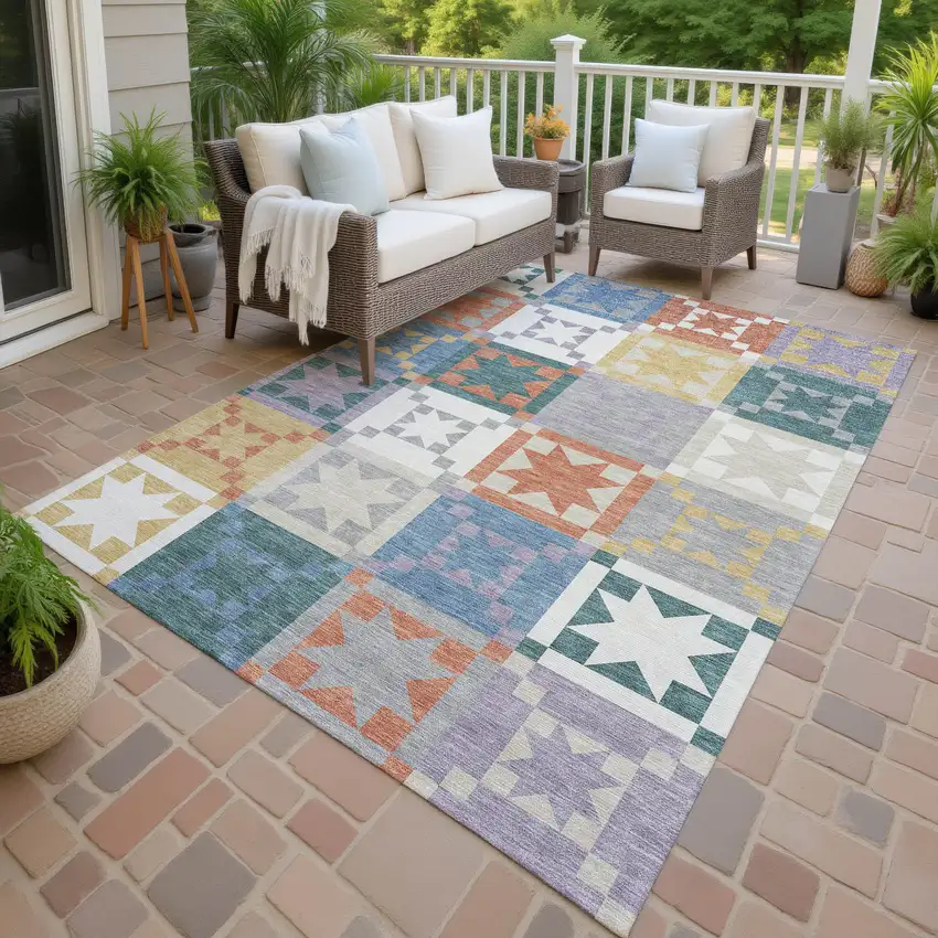Silver And Gold Patchwork Washable Indoor Outdoor Area Rug Photo 4