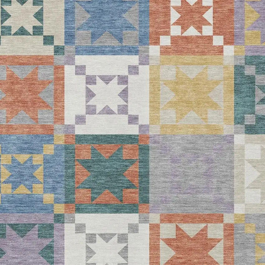 Silver And Gold Patchwork Washable Indoor Outdoor Area Rug Photo 2