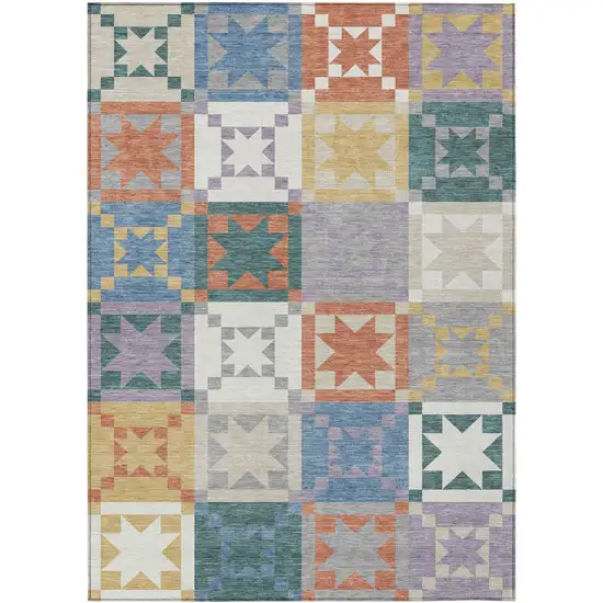 Silver And Gold Patchwork Washable Indoor Outdoor Area Rug Photo 1