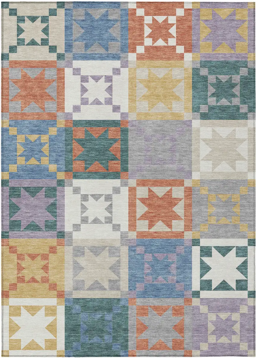 Silver And Gold Patchwork Washable Indoor Outdoor Area Rug Photo 1