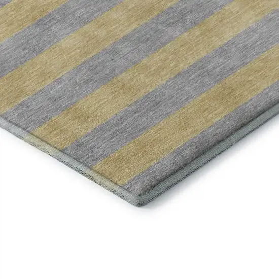 Silver And Gold Striped Washable Area Rug With UV Protection Photo 7