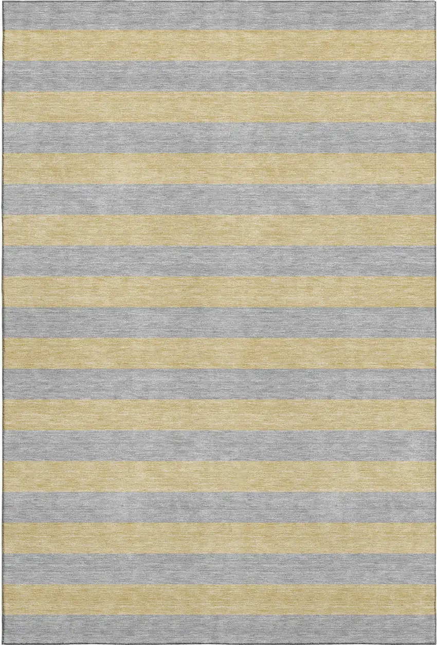 Silver And Gold Striped Washable Area Rug With UV Protection Photo 5