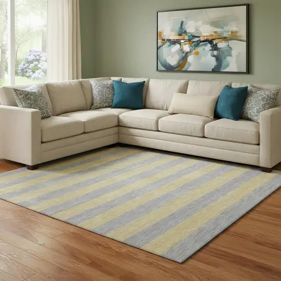 Silver And Gold Striped Washable Area Rug With UV Protection Photo 1