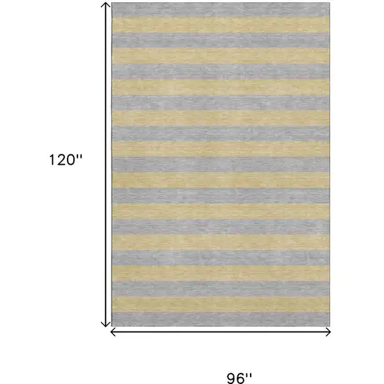 Silver And Gold Striped Washable Area Rug With UV Protection Photo 3