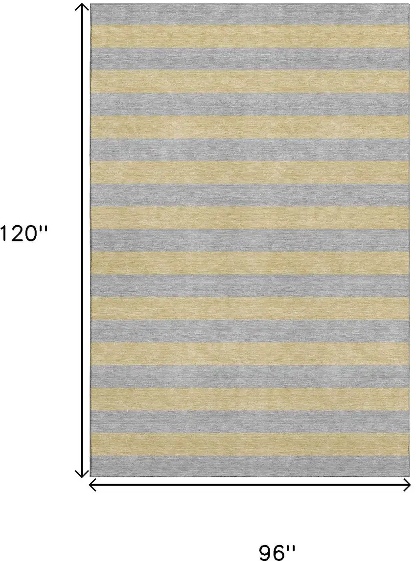 Silver And Gold Striped Washable Area Rug With UV Protection Photo 3