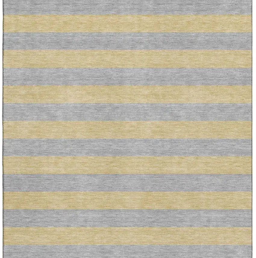 Silver And Gold Striped Washable Area Rug With UV Protection Photo 5
