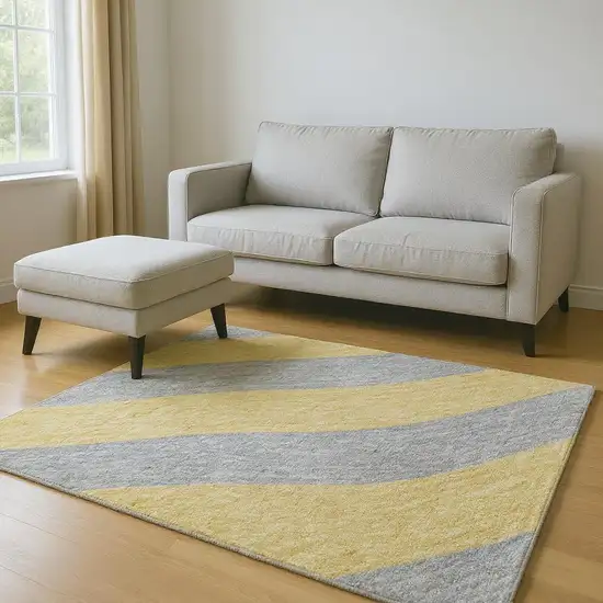 Silver And Gold Striped Washable Area Rug With UV Protection Photo 2