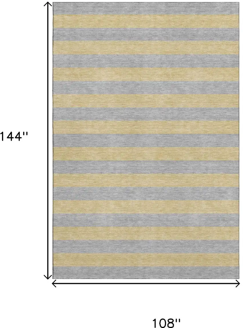 Silver And Gold Striped Washable Area Rug With UV Protection Photo 3