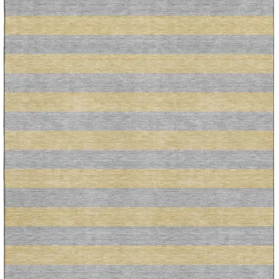 Silver And Gold Striped Washable Area Rug With UV Protection Photo 4