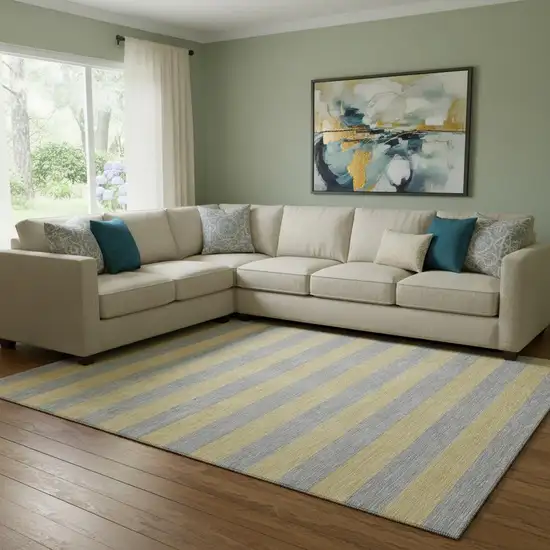 Silver And Gold Striped Washable Area Rug With UV Protection Photo 1