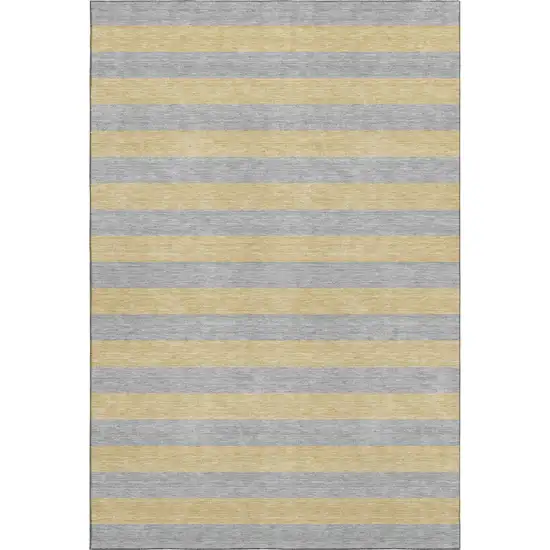 Silver And Gold Striped Washable Area Rug With UV Protection Photo 6