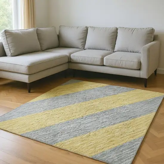 Silver And Gold Striped Washable Area Rug With UV Protection Photo 2