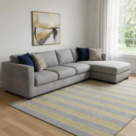 Silver And Gold Striped Washable Area Rug With UV Protection Photo 1