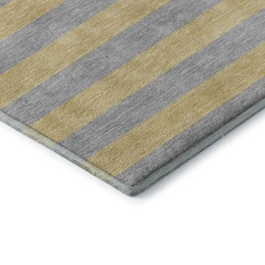 Silver And Gold Striped Washable Area Rug With UV Protection Photo 8