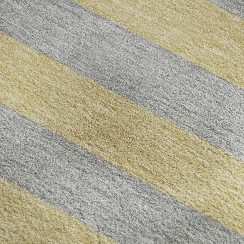 Silver And Gold Striped Washable Area Rug With UV Protection Photo 3