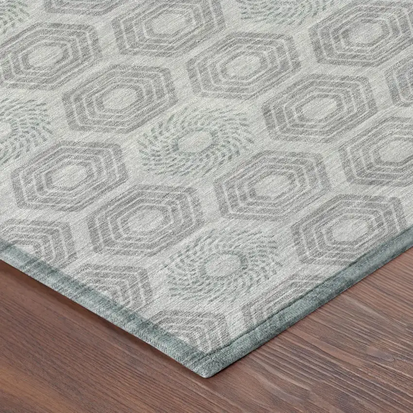 Silver And Granite Gray Geometric Washable Indoor Outdoor Area Rug Photo 5