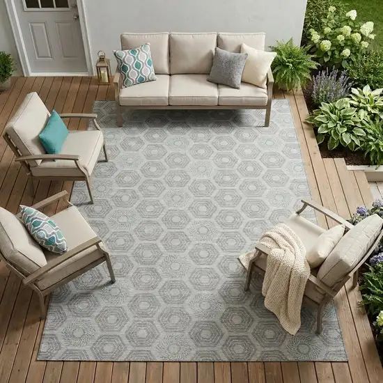 Silver And Granite Gray Geometric Washable Indoor Outdoor Area Rug Photo 1