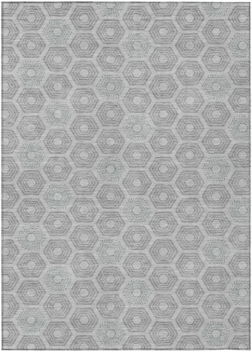 Silver And Granite Gray Geometric Washable Indoor Outdoor Area Rug Photo 2